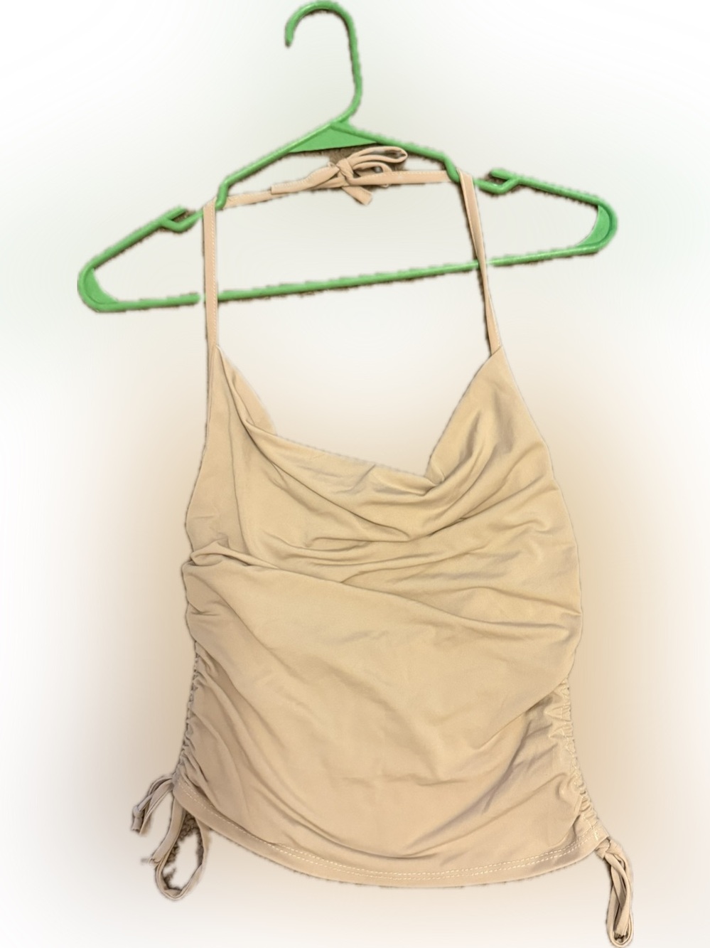 Beige Ruched Halter Cowl Neck Camisole